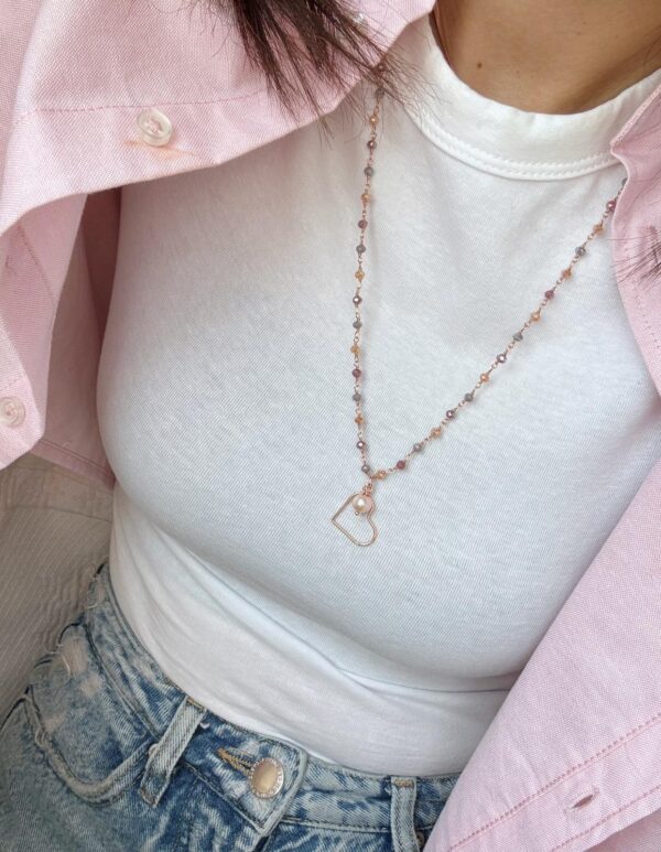 Collana Rosario grigio, crema cuore e perla - immagine 2