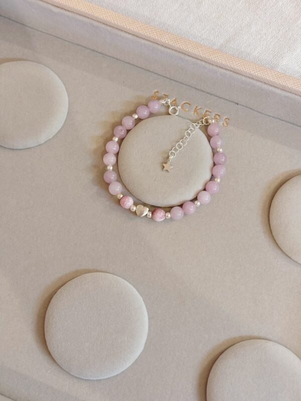 Bracciale perle quarzo rosa e cuoricino