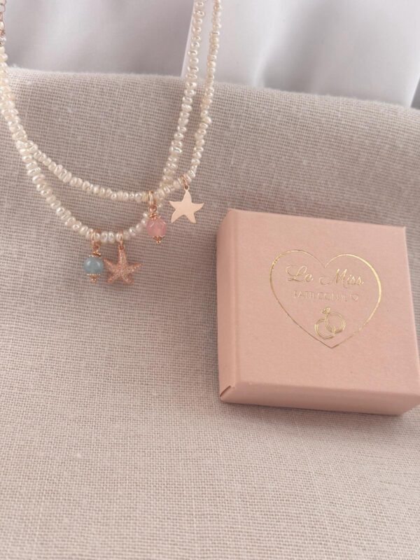 Collana chicchi di perle quarzo e stella marina - immagine 2