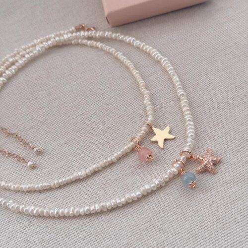 Collana chicchi di perle quarzo e stella marina