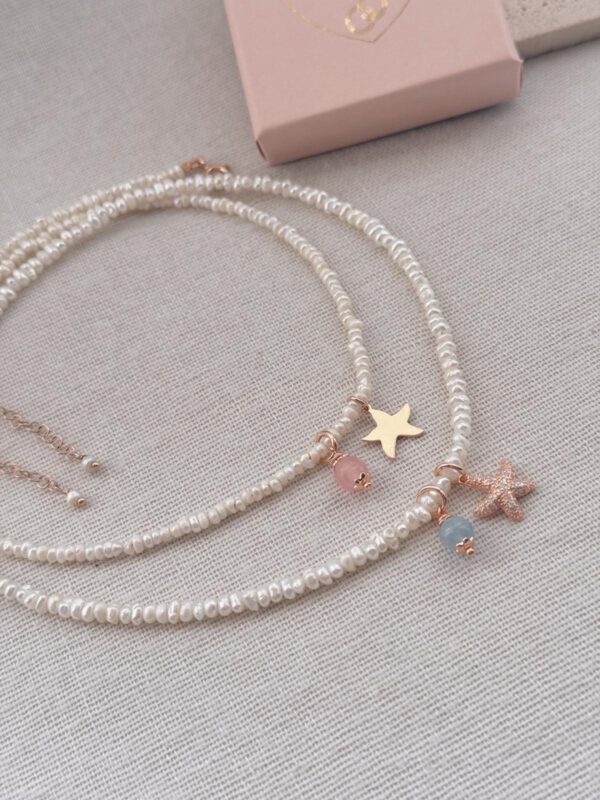 Collana chicchi di perle quarzo e stella marina