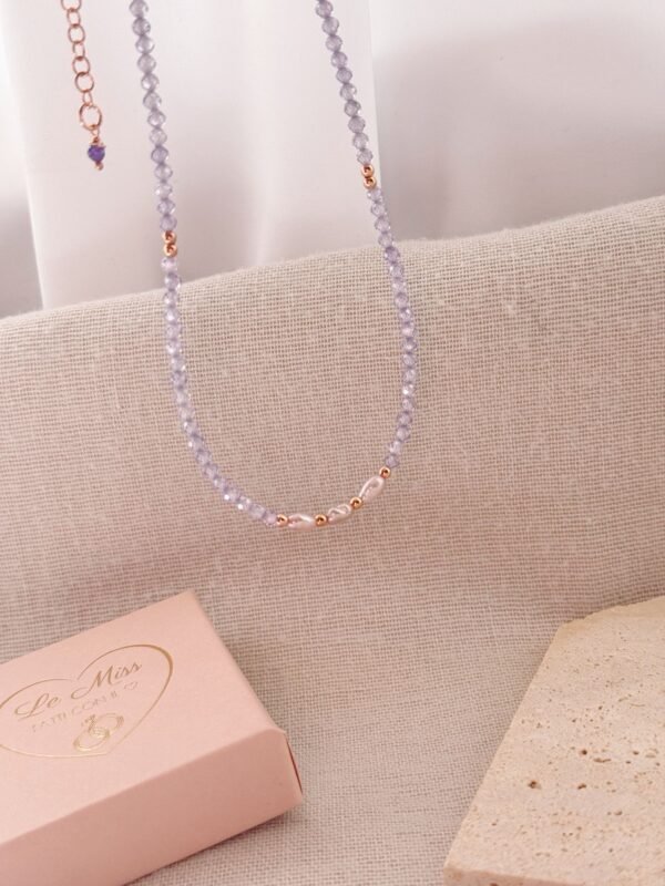 Collana zirconi lavanda e perle