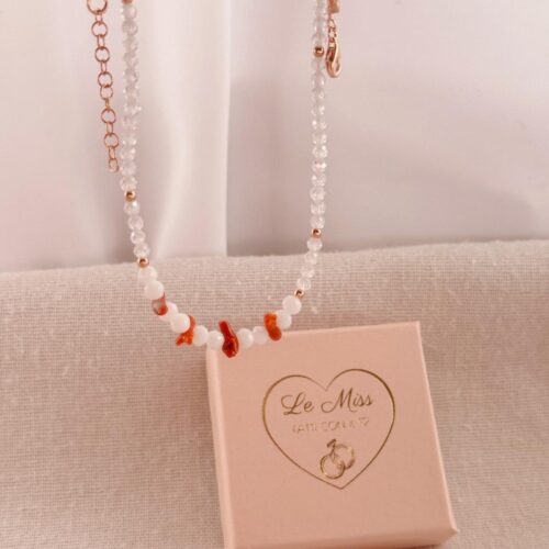 Collana zirconi e rametti di corallo