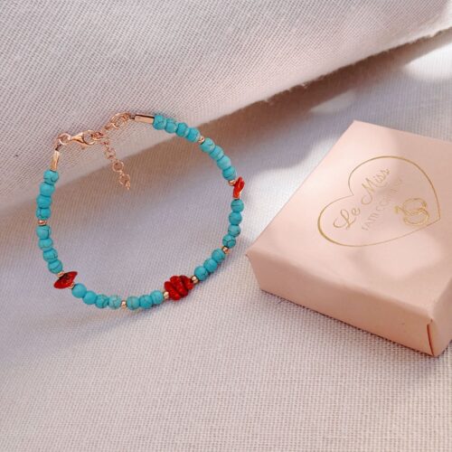 Bracciale turchesino e rametti di corallo