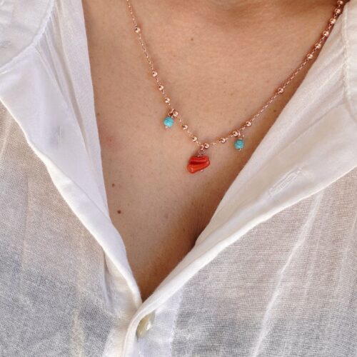 Collana mix sfere rametti corallo