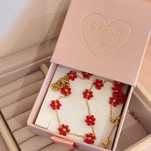 Collana mini margherite rosse