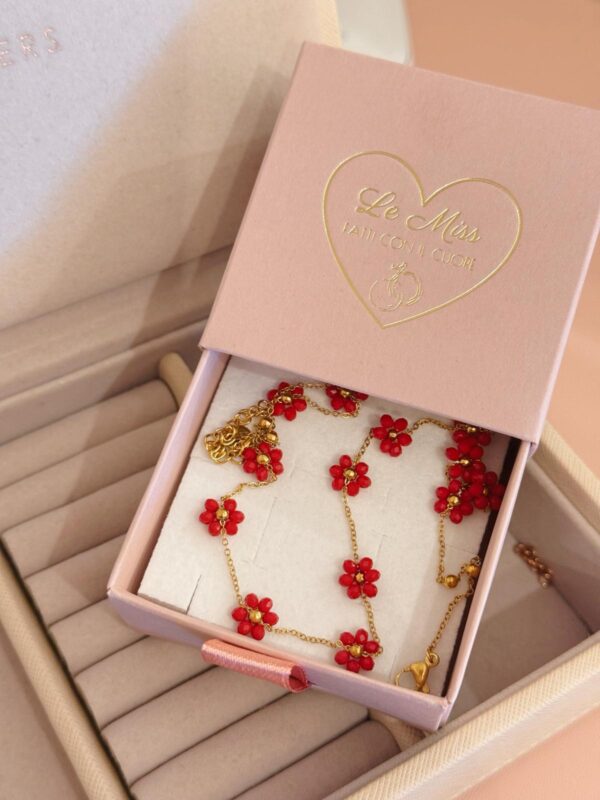 Collana mini margherite rosse